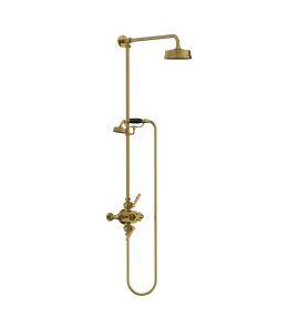 Lefroy Brooks Mackintosh Bateria natryskowa termostatyczna 2-otworowa z deszczownicą Ø 154 mm oraz ze słuchawką na kolumnie Antique Gold ML8741AG