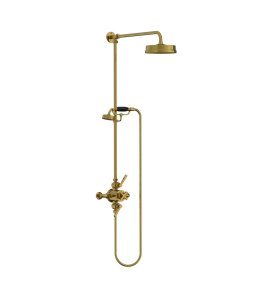 Lefroy Brooks Mackintosh Bateria natryskowa termostatyczna 2-otworowa z deszczownicą Ø 197 mm oraz ze słuchawką na kolumnie Antique Gold ML8742AG