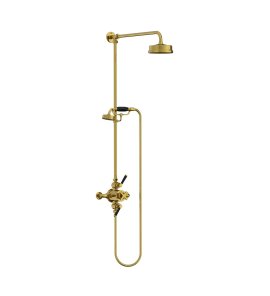 Lefroy Brooks Mackintosh Bateria natryskowa termostatyczna 2-otworowa z deszczownicą Ø 154 mm oraz ze słuchawką na kolumnie Polished Brass MB8741PB