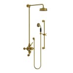 Lefroy Brooks Mackintosh Bateria natryskowa termostatyczna 3-otworowa z deszczownicą Ø 154 mm oraz ze słuchawką na drążku Antique Gold ML8748AG