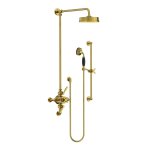 Lefroy Brooks Mackintosh Bateria natryskowa termostatyczna 3-otworowa z deszczownicą Ø 197 mm oraz ze słuchawką na drążku Polished Brass ML8749PB