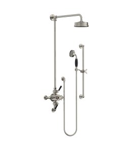 Lefroy Brooks Mackintosh Bateria natryskowa termostatyczna 3-otworowa z deszczownicą Ø 154 mm oraz ze słuchawką na drążku Silver Nickel MB8748NK