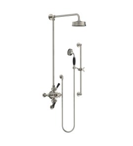 Lefroy Brooks Mackintosh Bateria natryskowa termostatyczna 3-otworowa z deszczownicą Ø 154 mm oraz ze słuchawką na drążku Silver Nickel MK8748NK