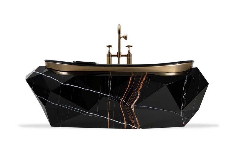 Maison Valentina Diamond Faux Marble Wanna wolnostojąca 215x95 cm czarny połysk 5909951694776