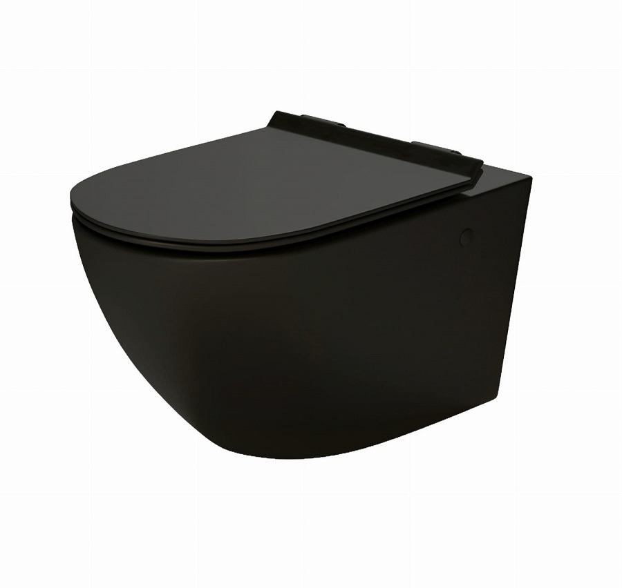 Massi Decos Miska WC wisząca bezkołnierzowa 36x55 cm z deską wolnoopadającą czarny mat MSM-3673RIMSLIM-MB