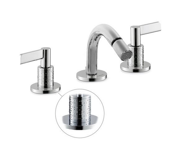 Newform Blink Chic luxury Bateria bidetowa 3-otworowa z korkiem z teksturą chrom 71135.21.018