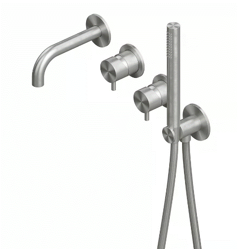 QuadroDesign Source Bateria wannowa podtynkowa ze słuchawką, wężem i wylewką brushed stainless steel 1369.00AS