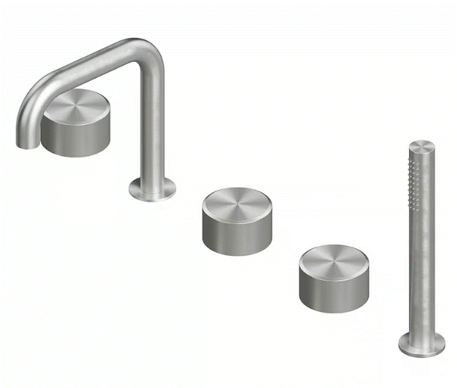 QuadroDesign Stereo Bateria wannowa na brzeg wanny 5-otworowa brushed stainless steel 1698AS