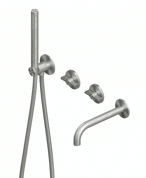 QuadroDesign Valvola01 Bateria wannowa podtynkowa ze słuchawką, wężem i wylewką brushed stainless steel 1969AS