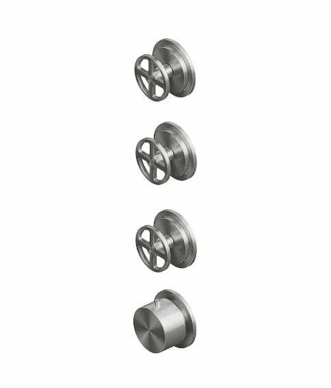 QuadroDesign Valvola02 Bateria prysznicowa termostatyczna podtynkowa z 3 zaworami odcinającymi brushed stainless steel 2050.0.00AS