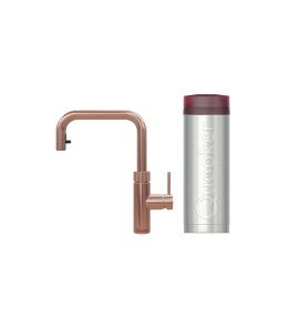 Quooker Zestaw bateria kuchenna z wyciąganą wylewką Flex Square plus zbiornik HOT 3L PRO3 Różowa miedź