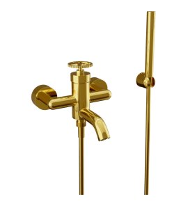 Remer Chrono Bateria wannowo-natryskowa ścienna z zestawem natryskowym Shiny Gold CH02DO