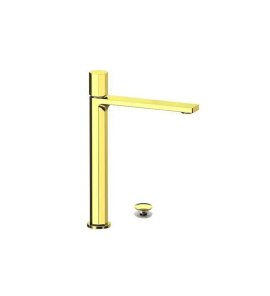 Remer Ottagono Bateria umywalkowa wysoka z korkiem klik-klak Shiny Gold ON10LXLDO