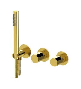 Remer Ottagono Bateria wannowo-natryskowa podtynkowa z zestawem natryskowym 2-drożna - element zewnętrzny Shiny Gold  ON97D2PWBDO