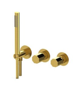 Remer Ottagono Bateria wannowo-natryskowa podtynkowa z zestawem natryskowym 2-drożna - element zewnętrzny Brushed Gold ON97D2PWBBG