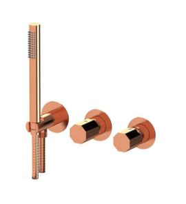 Remer Ottagono Bateria wannowo-natryskowa podtynkowa z zestawem natryskowym 2-drożna - element zewnętrzny Brushed Copper ON97D2PWBRP