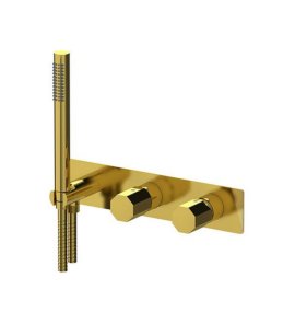 Remer Ottagono Bateria wannowo-natryskowa podtynkowa z zestawem natryskowym 2-drożna - element zewnętrzny Shiny Gold ON97D2WBDO