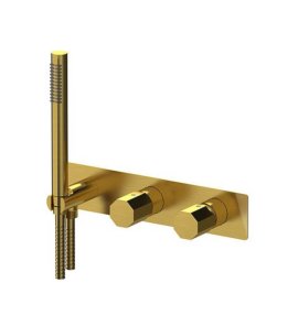 Remer Ottagono Bateria wannowo-natryskowa podtynkowa z zestawem natryskowym 2-drożna - element zewnętrzny Brushed Gold ON97D2WBBG