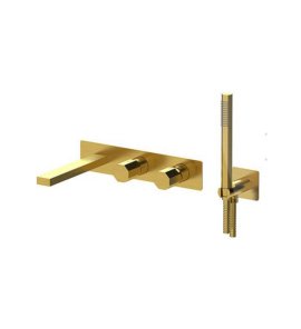 Remer Ottagono Bateria wannowo-natryskowa podtynkowa z zestawem natryskowym 2-drożna - element zewnętrzny Brushed Gold ON53D2WBBG