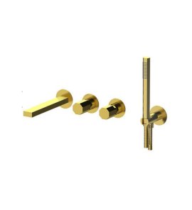 Remer Ottagono Bateria wannowo-natryskowa podtynkowa z zestawem natryskowym 2-drożna - element zewnętrzny Shiny Gold ON53D2PWBDO