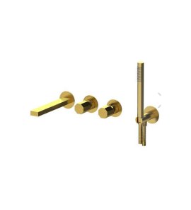 Remer Ottagono Bateria wannowo-natryskowa podtynkowa z zestawem natryskowym 2-drożna - element zewnętrzny Brushed Gold ON53D2PWBBG