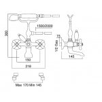   Sbordoni Etruria Bateria wannowo-prysznicowa ścienna z wężem i słuchawką nikiel ET116NI