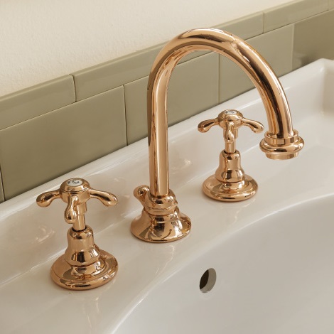 Sbordoni Firenze Bateria umywalkowa 3-otworowa z wysoką wylewką z korkiem Natural Brass FI143OON