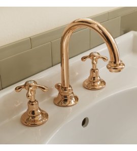 Sbordoni Firenze Bateria umywalkowa 3-otworowa z wysoką wylewką z korkiem Natural Brass FI143OON