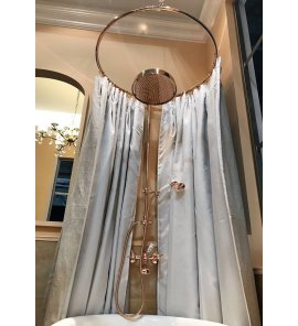 Sbordoni Firenze Bateria wannowo-prysznicowa ścienna z drążkiem, deszczownicą ∅ 15 cm, wężem i słuchawka Natural Brass FI116s150dxON