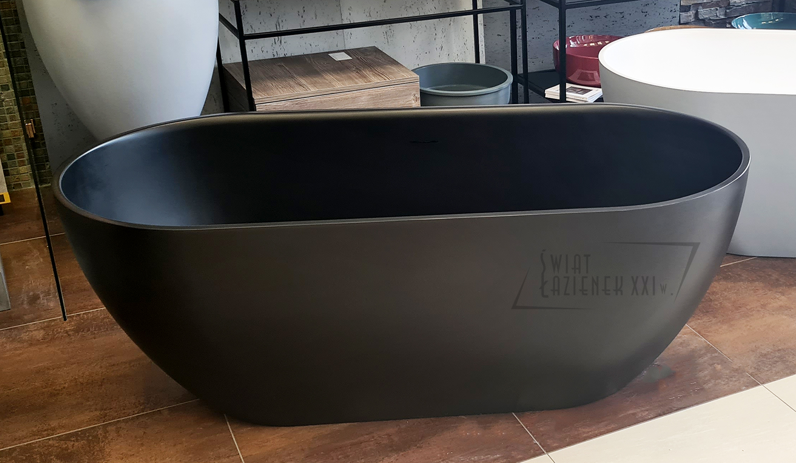 Galatea Design Arrezo Wanna wolnostojąca 160x75 z korkiem czarny mat NOWA TECHNOLOGIA GWARR160.KMM.BL