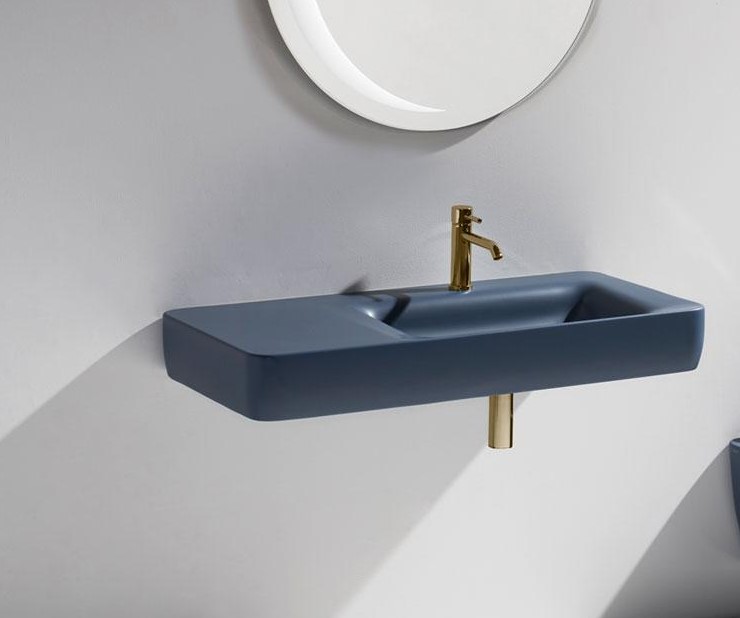 Simas Henges Umywalka stawiana na blat/wisząca z otworem na baterię prostokątna 100x50x13 cm navy matt HE12.63