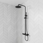 STEINBERG SERIA 100 Zestaw prysznicowy z baterią termostatyczną  i deszczownicą Ø 200 mm Czarny mat 100.2721.S / 1002721S