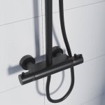 STEINBERG SERIA 100 Zestaw prysznicowy z baterią termostatyczną  i deszczownicą Ø 200 mm Czarny mat 100.2721.S / 1002721S