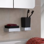 STEINBERG SERIA 460 Kubek szklany z uchwytem ściennym Chrom/Czarny mat 460.2002 / 4602002