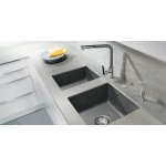 SystemCeram Mera Zlew podblatowy 55,1x44,1 czarny połysk z korkiem stal 53570168