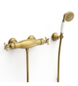 Tres Clasic Bateria prysznicowa termostatyczna ze słuchawką i wężem mosiądz antyczny 24216409LV