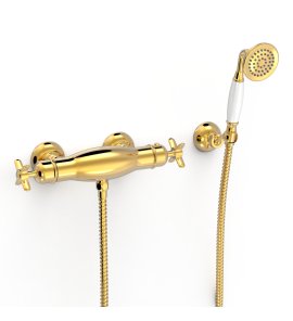 Tres Clasic Bateria prysznicowa termostatyczna ze słuchawką i wężem złoty 24216409OR