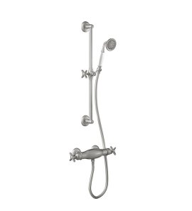 Tres Clasic Bateria prysznicowa termostatyczna z drążkiem, słuchawką i wężem stal 24216402AC