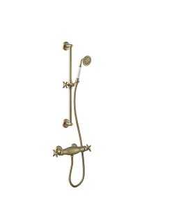Tres Clasic Bateria prysznicowa termostatyczna z drążkiem, słuchawką i wężem mosiądz antyczny mat 24216402LM