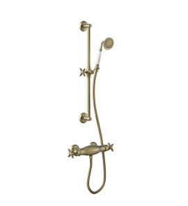 Tres Clasic Bateria prysznicowa termostatyczna z drążkiem, słuchawką i wężem mosiądz antyczny 24216402LV