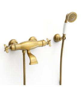 Tres Clasic Bateria wannowa i prysznicowa termostatyczna ze słuchawką i wężem mosiądz antyczny 24217409LV