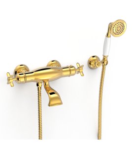 Tres Clasic Bateria wannowa i prysznicowa termostatyczna ze słuchawką i wężem złoty 24217409OR