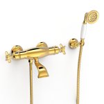 Tres Clasic Bateria wannowa i prysznicowa termostatyczna ze słuchawką i wężem złoty 24217409OR