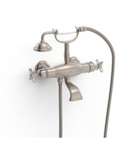 Tres Clasic Bateria wannowa i prysznicowa termostatyczna ze słuchawką i wężem stal 24217609AC