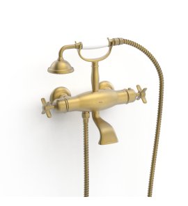 Tres Clasic Bateria wannowa i prysznicowa termostatyczna ze słuchawką i wężem mosiądz antyczny mat 24217609LM