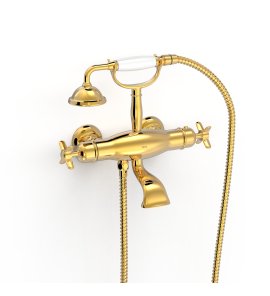 Tres Clasic Bateria wannowa i prysznicowa termostatyczna ze słuchawką i wężem złoty 24217609OR