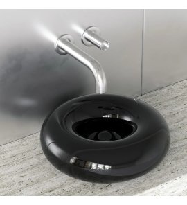 Trone Orbe Umywalka okrągła Ø 44 cm z korkiem Black ORBEBL
