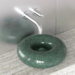 Trone Orbe Umywalka okrągła Ø 44 cm z korkiem Flaked Green ORBEFG