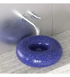 Trone Orbe Umywalka okrągła Ø 44 cm z korkiem Flaked Blue ORBEFB
