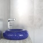 Trone Orbe Umywalka okrągła Ø 44 cm z korkiem Flaked Blue ORBEFB